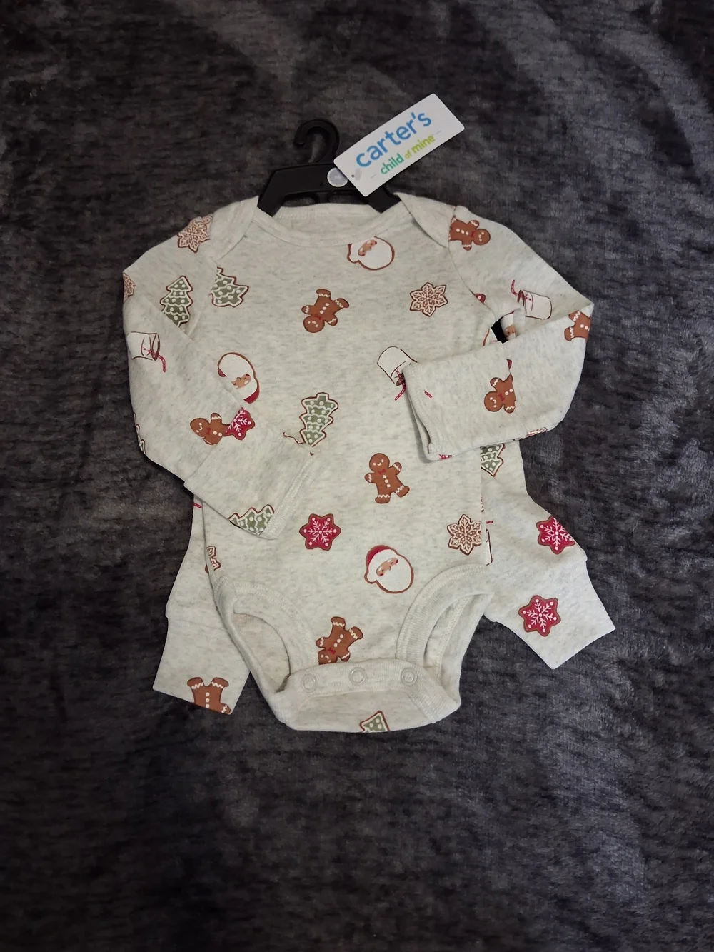 NWT Carters Christmas Outfit/Pajamas Grey Santa Claus Size NB